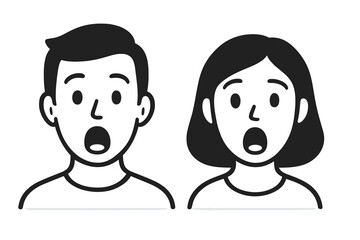 Shocked Emotion Male and Female Avatar Faces Vector Illustration, Surprised Expression Icons, Open Mouth Reaction, Transparent Background, Editable Vector Set