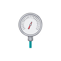 Pressure gauge manometer vector illustration with a red needle and turquoise connection