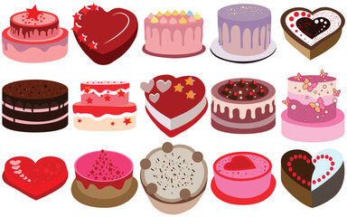 Assorted Cake Collection – Chocolate, Cheesecake, Tiramisu, and Festive Dessert Icons Isolated on White