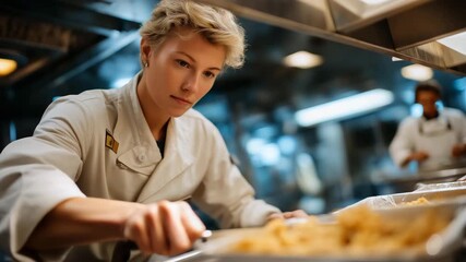 A ship cook preparing nutritious meals in a compact, busy galley for the entire crew highlights culinary skill under challenging conditions, ration management, morale boosting, and the essential