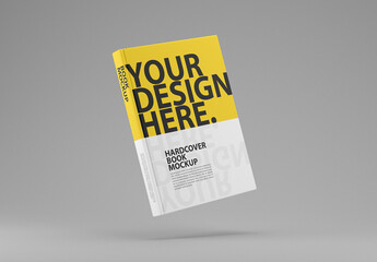 Floating Hardcover book mockup with spine