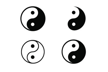 Yin Yang symbol set, balance and harmony icon vector illustration, spiritual Taoism concept, duality and unity design, black and white yin-yang circle illustration