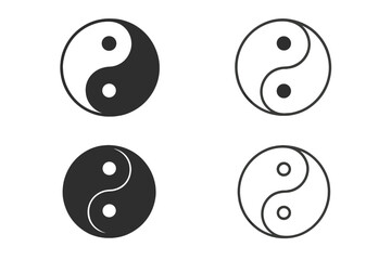 Yin Yang Balance Icon Vector Illustration Set. Spiritual Harmony Symbol. Taoist Duality Concept. Yin and Yang Energy Circle. Black and White Yin-Yang Sign. Transparent Background