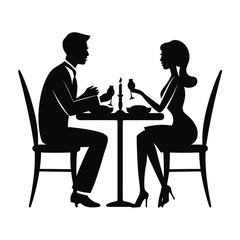Romantic couple dinner silhouette vector illustration elegant date night scene scalable eps graphic silhouette White background