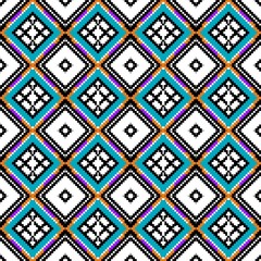 Vibrant geometric pattern with pixelated diamond shapes for eye-catching backgrounds, modern textile designs, and unique digital art projects
