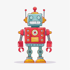 retro robots are standing side by side, vector cartoon illustration