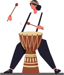 African man playing djembe drum percussion musical instrument illustration vector 