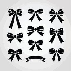 Elegant black vector bow silhouettes for decorative design scalable eps illustration collection silhouette White background