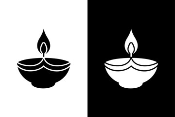 Diwali Diya Icon on Black and White Background.