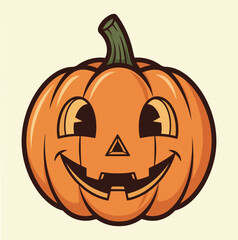 Fototapeta premium A happy cartoon carved jack o lantern pumpkin with a friendly smiling face and glowing eyes isolated on white background