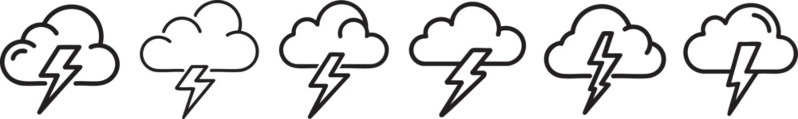 set of outline weather icons - thunderstorm, minimal style