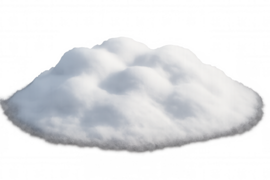 White snowdrift forming a soft, fluffy pile. Winter element depicting cold temperature, seasonal weather. Transparent background for easy use