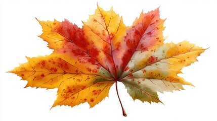 A vibrant, five-lobed leaf showcases autumn's splendor, its colors transitioning from yellow to red