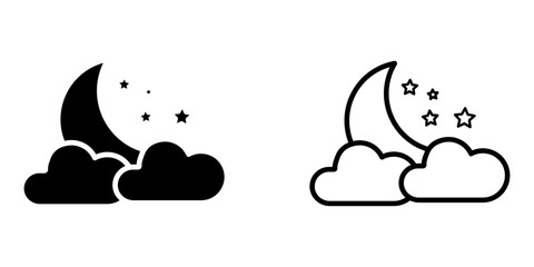 Moon and stars icon set on white background