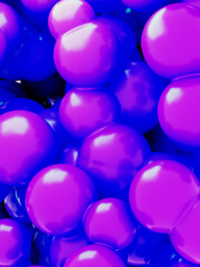 Close-up of smooth glossy 3D spheres in bright blue and magenta tones forming an abstract pattern. Concept for digital design, artificial intelligence, synthetic material, and futuristic art .