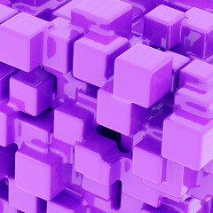 Obraz premium Abstract 3D render of glossy purple cubes forming a geometric structure. Concept for digital design, data blocks, artificial intelligence, and modern technology backgrounds.