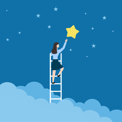 Empowerment or encouragement to help employee reach career success, woman leadership, support or help for work achievement, reward or job promotion concept, helping hand help businesswoman reach star.