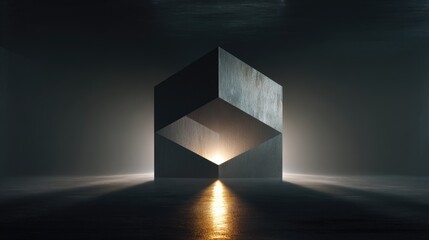 Abstract cubic structure with illuminated core and dynamic lighting effects