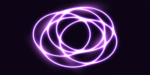 Abstract futuristic circle glowing purple light lines with speed blur effect on black background. Vector
