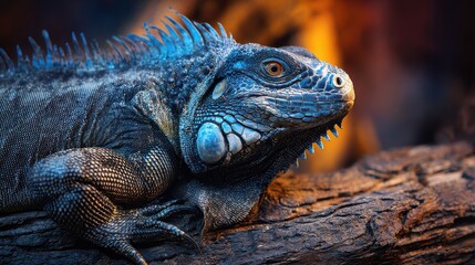 Fototapeta premium Blue Iguana on a Tree Branch