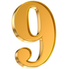 Elegant Golden Number Nine in Three-Dimensional Rendering, Featuring a Polished Reflective Metallic Surface