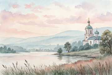 Peaceful Lake with Seabird and Bokeh Lights at Dusk