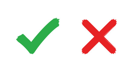 Green check mark and red x symbol indicating yes no correct incorrect options isolated on white background silhouette design isolated on white background