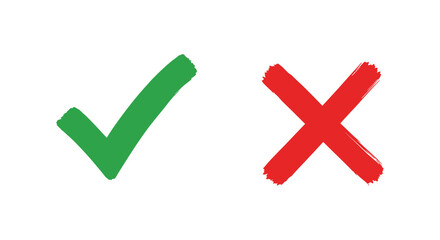 Green check mark and red cross symbols for yes no correct incorrect choice decision making isolated on white background silhouette design isolated on white background