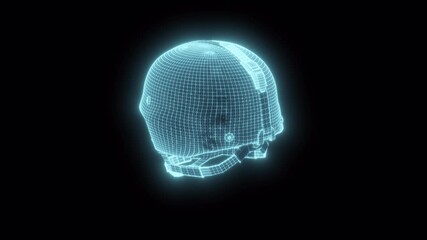 Dynamic Digital Wireframe Military Helmet Rotation Holographic Display - Powered by Adobe