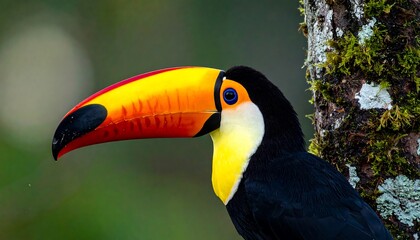 Naklejka premium Close-up of a Toco Toucan Perched on a Tree Branch.