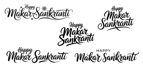 Elegant Calligraphy Designs for Makar Sankranti Festive Greetings Celebratory Vector Art with Various Styles and Arrangements for Graphic Design