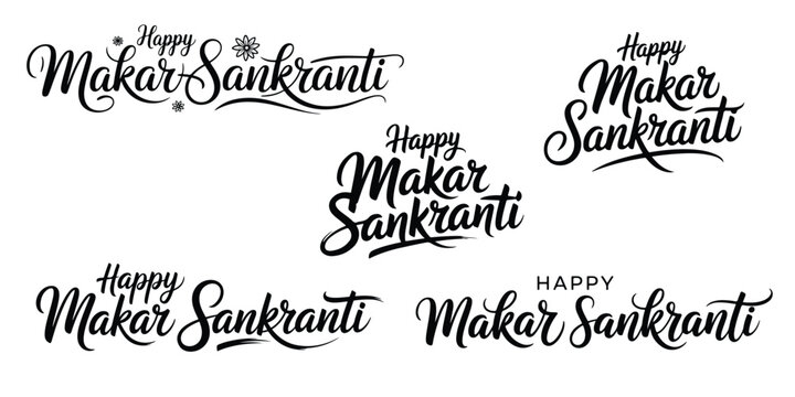 Elegant Calligraphy Designs for Makar Sankranti Festive Greetings Celebratory Vector Art with Various Styles and Arrangements for Graphic Design