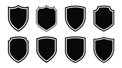 Collection of diverse black shield vector icons scalable eps illustration set for design projects silhouette White background