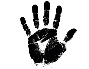 Black Handprint on White Background - A Symbol of Touch and Identity.