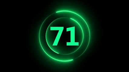 Neon green number 71 inside concentric circles on black background seventy one numeral