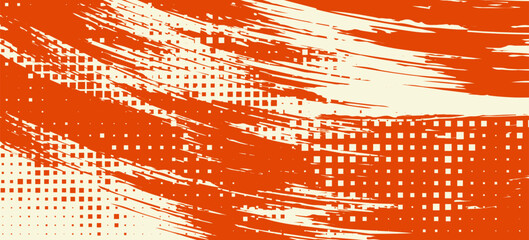 Abstract Grunge Background with Beige and Orange Brush Texture. Creative Design for Sports Background with Halftone Effect