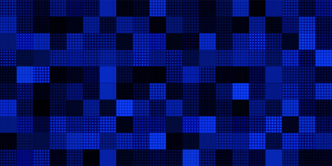 Abstract Digital Technology Futuristic Background. Square Pixels Halftone Pattern Tech Mosaic. Technology or Science Research Presentation Backdrop. Vector Illustration.