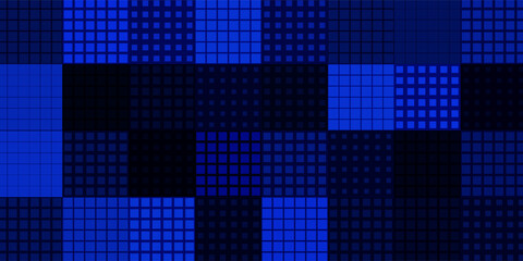 Halftone Pixel Dithering Square Tiles Seamless Pattern. Abstract Tech Pixel Background. Vector Illustration. Pixel Halftone Effect Random Tiles Generative Art.