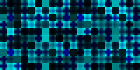 Modern Stylish Halftone Technology Seamless Texture. Tech Abstract Background with Random Size Pixels. Vector Chaotic Squares Mosaic Pattern. Vector Tiles.