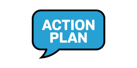 Blue speech bubble with action plan text