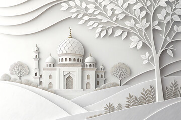 Intricate White Paper Cutout Art of Ornate Architecture and Landscape