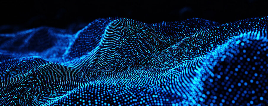 Abstract Digital Wave Pattern with Blue Lights and Dots