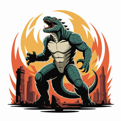 Fototapeta premium Powerful Godzilla-like monster with sharp claws and teeth.