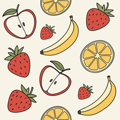 Illustration of fruits in red, yellow and green color