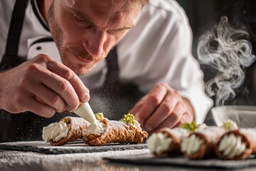 Chef Piping Ricotta into Cannoli