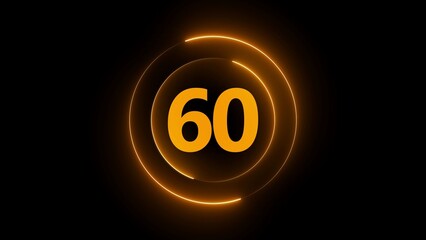 Orange Neon Circle With Number 60 On Black Background sixty count