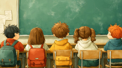 Back to School concepts. A cheerful cartoon scene of students having fun with friends in the classroom. enjoying different group activities.