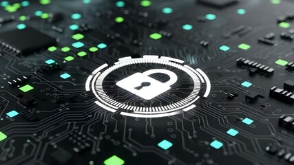 Cybersecurity concept with a digital padlock symbol on a circuit board background - Powered by Adobe