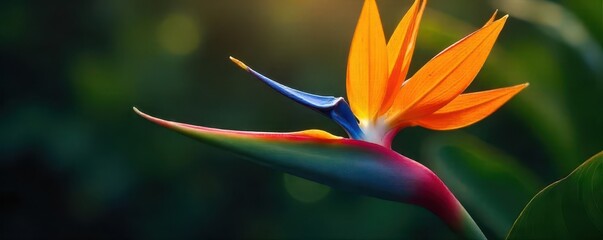 Obraz premium Intense orange, blue Bird of Paradise flower, close-up , paradise, vibrant color