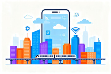 Smartphone with cityscape and icons